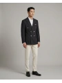 Erkek Dar Kesim Kruvaze Tek Ceket -Siyah