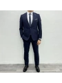Erkek Dar Kesim Likrakı Yelekli Takım Elbise-Lacivert