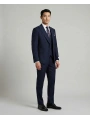 Erkek Dar Kesim Likrakı Yelekli Takım Elbise-Lacivert