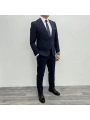 Erkek Dar Kesim Likrakı Yelekli Takım Elbise-Lacivert