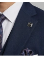 Erkek Dar Kesim Likrakı Yelekli Takım Elbise-Lacivert