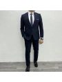 Erkek Dar Kesim Likrakı Yelekli Takım Elbise-Lacivert