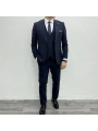 Erkek Dar Kesim Likrakı Yelekli Takım Elbise-Lacivert