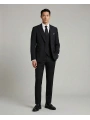 Erkek Dar Kesim Likrakı Yelekli Takım Elbise-Siyah