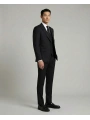 Erkek Dar Kesim Likrakı Yelekli Takım Elbise-Siyah