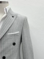Erkek Dar Kesim Likralı Çizgili Kruvaze Takım Elbise-Gri