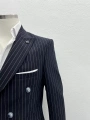 Erkek Dar Kesim Likralı Çizgili Kruvaze Takım Elbise-Lacivert