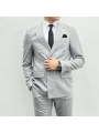 Erkek Dar Kesim Metal Düğme Kruvaze Takım Elbise-Gri