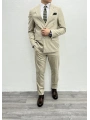 Erkek Dar Kesim Metal Düğme Kruvaze Takım Elbise-Krem