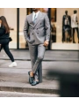 Erkek Dar Kesim Pantolonu Pileli Slimfit KruvazeTakım Elbise-Gri