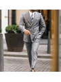 Erkek Dar Kesim Pantolonu Pileli Slimfit KruvazeTakım Elbise-Gri