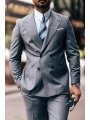 Erkek Dar Kesim Pantolonu Pileli Slimfit KruvazeTakım Elbise-Gri