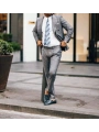 Erkek Dar Kesim Pantolonu Pileli Slimfit KruvazeTakım Elbise-Gri