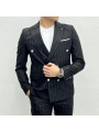 Erkek Dar Kesim Slimfit Çizgili Takım Elbise- Siyah
