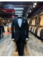 Erkek Dar Kesim Slimfit Kırlangıç Yaka Damatlık Takım Elbise-Siyah