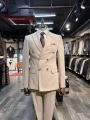 Erkek Dar Kesim Slimfit Kırlangıç Yaka Dokumalı KruvazeTakım Elbise-Krem