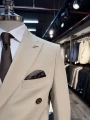 Erkek Dar Kesim Slimfit Kırlangıç Yaka KruvazeTakım Elbise-Krem