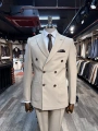 Erkek Dar Kesim Slimfit Kırlangıç Yaka KruvazeTakım Elbise-Krem
