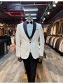 Erkek Dar Kesim Slimfit Şal Yaka Damatlık Takım Elbise-Beyaz