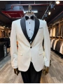 Erkek Dar Kesim Slimfit Şal Yaka Damatlık Takım Elbise-Beyaz