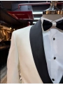 Erkek Dar Kesim Slimfit Şal Yaka Damatlık Takım Elbise-Beyaz