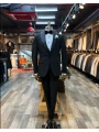 Erkek Dar Kesim Slimfit Şal Yaka Damatlık Takım Elbise-Siyah