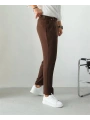 Erkek Dar Kesim Yüksek Bel Pileli Duble Paça Keten Pantolon-Kahve