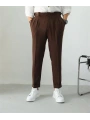 Erkek Dar Kesim Yüksek Bel Pileli Duble Paça Keten Pantolon-Kahve