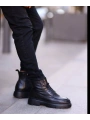 Erkek Eva Taban Deri Bağcıklı Bot - Siyah