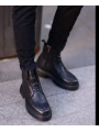 Erkek Eva Taban Deri Bağcıklı Bot - Siyah