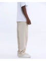 Erkek Fitilli Beli Lastikli Likralı Bagy Pantolon-Krem