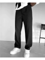 Erkek Fitilli Beli Lastikli Likralı Pileli Bagy Pantolon- Siyah