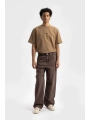 Erkek Geniş Kalıp Baggy Kot Pantolon - Kahverengi