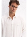 Erkek Modal Kumaş Owersize Uzun Kollu Gömlek- Beyaz