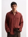 Erkek Modal Kumaş Owersize Uzun Kollu Gömlek- Bordo