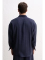 Erkek Modal Kumaş Owersize Uzun Kollu Gömlek- Lacivert