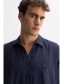Erkek Modal Kumaş Owersize Uzun Kollu Gömlek- Lacivert