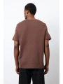 Erkek Normal Kalıp Bisiklet Yaka Thşört- Kahverengi