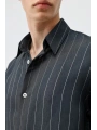 Erkek Normal Kalıp Çizgili Gömlek- Antrasit