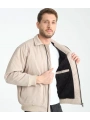 Erkek Normal Kalıp İçi Kürklü Paraşüt Kumaş Fermuarlı Mont - Taş