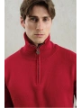 Erkek Normal Kesim Yakası Fermuarlı Polo Yaka Triko -Kırmızı
