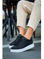 Erkek Örme Desen Günlük Spor Rahat Ayakkabı-Siyah-Beyaz