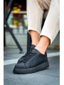 Erkek Örme Desen Günlük Spor Rahat Ayakkabı-Siyah-Siyah
