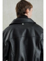 Erkek Owersize Deri Mont -Siyah