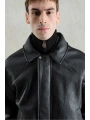 Erkek Owersize Deri Mont -Siyah