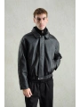 Erkek Owersize Deri Mont -Siyah