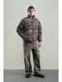 Erkek Owersize Desenli Kadife Mont-Kahve