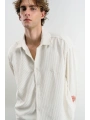 Erkek Owersıze Fitilli Kadife Gömlek -Beyaz
