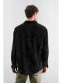 Erkek Owersıze Fitilli Kadife Gömlek -Siyah