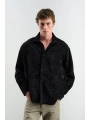 Erkek Owersıze Fitilli Kadife Gömlek -Siyah